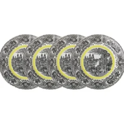 Set de 4 platos llanos 28 cm colección Negro Vistas Yellow by Aaron Stewart