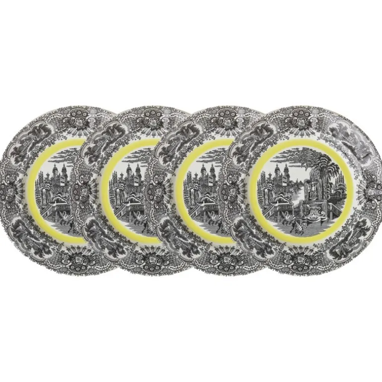 Set de 4 platos llanos 28 cm colección Negro Vistas Yellow by Aaron Stewart
