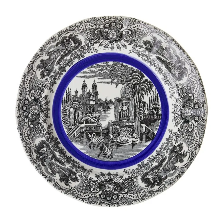 Set de 4 platos llanos 28 cm colección Negro Vistas Blue by Aaron Stewart