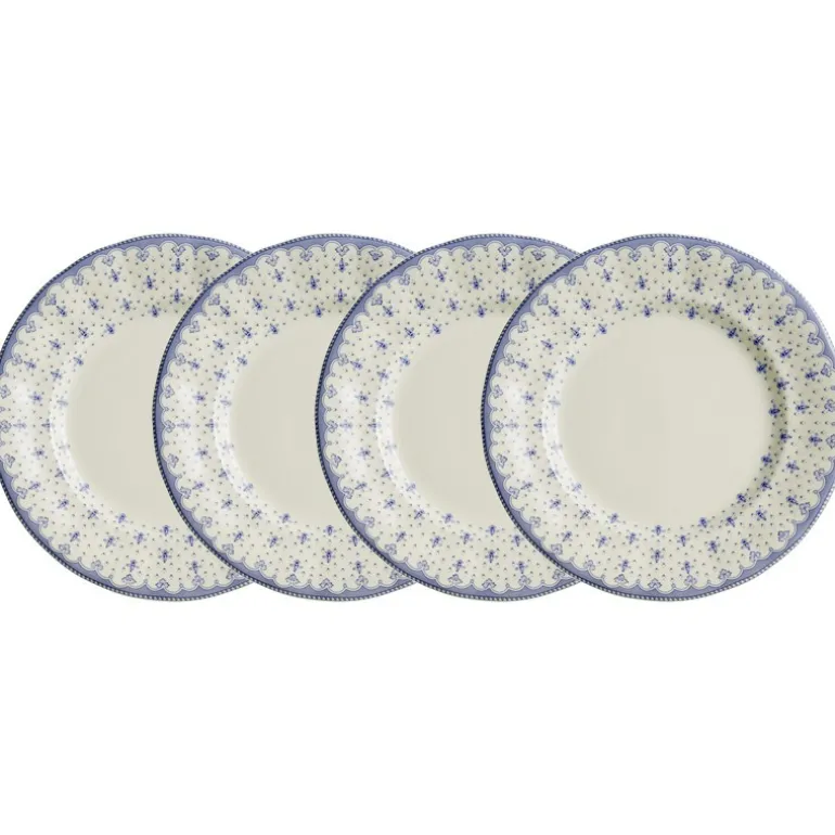 Set de 4 platos llanos 28 cm colección Flor de Lis Azul