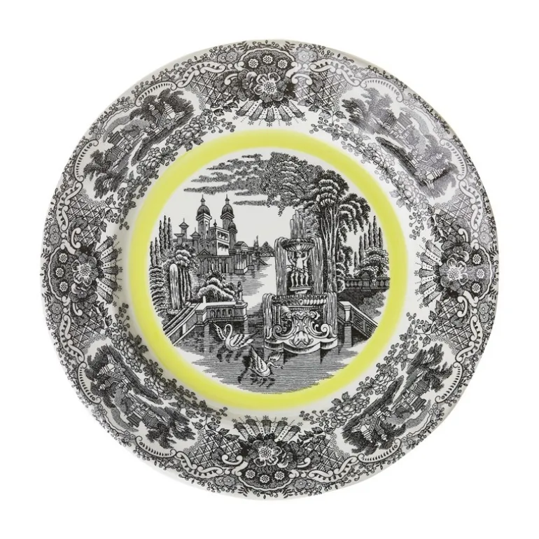 Set de 4 platos llanos 28 cm colección Negro Vistas Yellow by Aaron Stewart