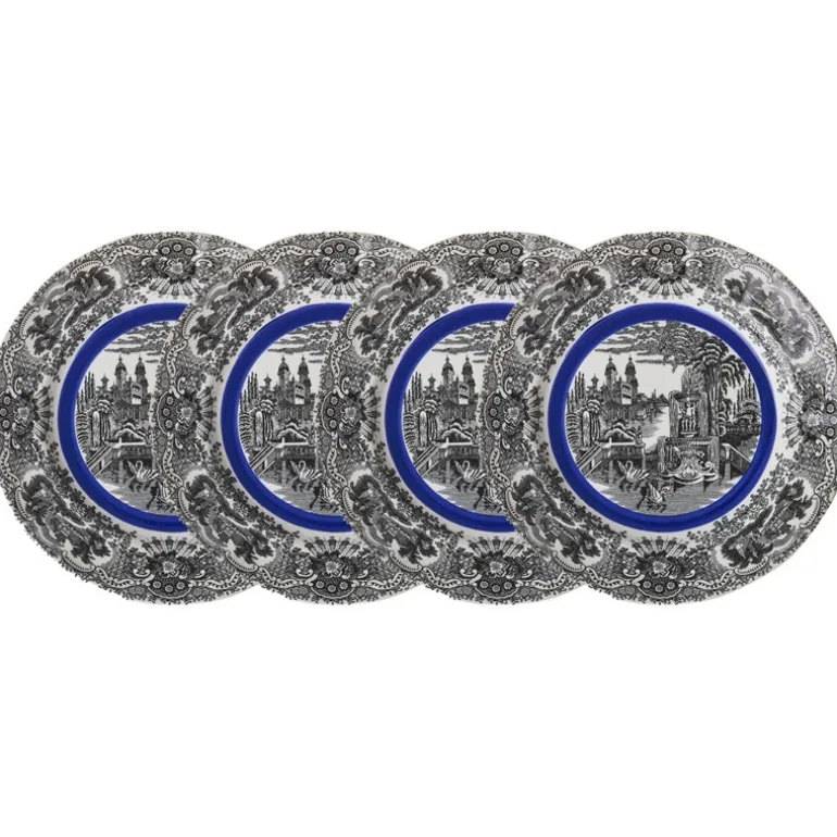 Set de 4 platos llanos 28 cm colección Negro Vistas Blue by Aaron Stewart