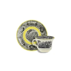 Set de 4 tazas de café con platillos colección Negro Vistas Yellow by Aaron Stewart
