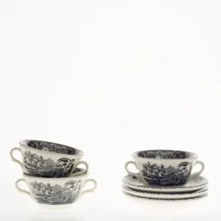 Set de 6 tazas de consomé con platillos colección Negro Vistas