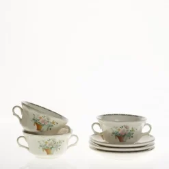 Set de 6 tazas de consomé con platillos colección Canasto Floral