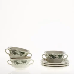 Set de 6 tazas de consomé con platillos colección Yedra