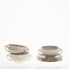 Set de 6 tazas de consomé con platillos colección Flor de Lis Rosa