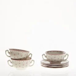 Set de 6 tazas de consomé con platillos colección Flor de Lis Rosa