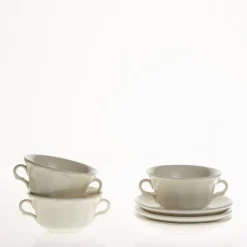 Set de 12 tazas de consomé con platillos colección Ochavada Blanca