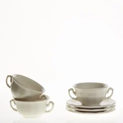 Set de 6 tazas de consomé con platillos colección Aurora Blanca