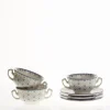 Set de 6 tazas de consomé con platillos colección Flor de Lis Azul