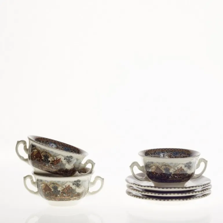 Set de 6 tazas de consomé con platillos colección Viejo Molino