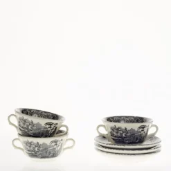 Set de 4 tazas de consomé con platillo colección Negro Vistas