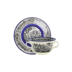 Set de 4 tazas de consomé con platillos colección Negro Vistas Blue by Aaron Stewart