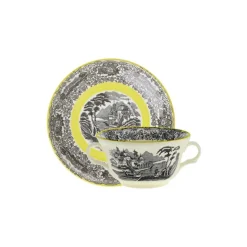 Set de 4 tazas de consomé con platillos colección Negro Vistas Yellow by Aaron Stewart