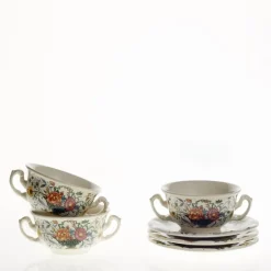 Set de 4 tazas de consomé con platillos colección Bellavista