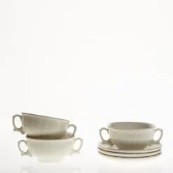 Set de 12 tazas de consomé con platillos colección Imperio Blanca