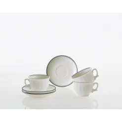 Set de 4 tazas de desayuno con platillos colección Basic Line Blue