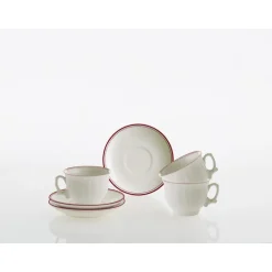 Set de 4 tazas de desayuno con platillos colección Basic Line Red