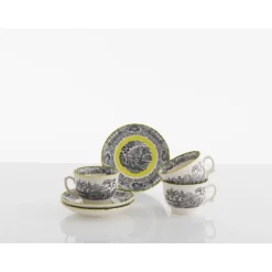 Set de 4 tazas de desayuno con platillos colección Negro Vistas Yellow by Aaron Stewart