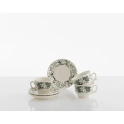 Set de 12 tazas de desayuno con platillos colección Yedra