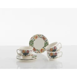 Set de 6 tazas de desayuno con platillos colección Bellavista