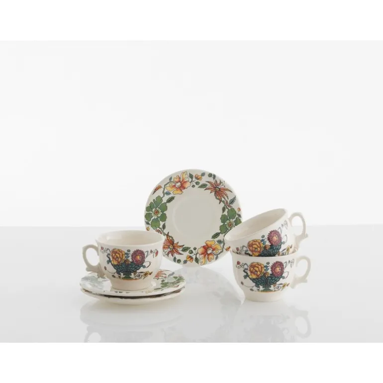 Set de 6 tazas de desayuno con platillos colección Bellavista