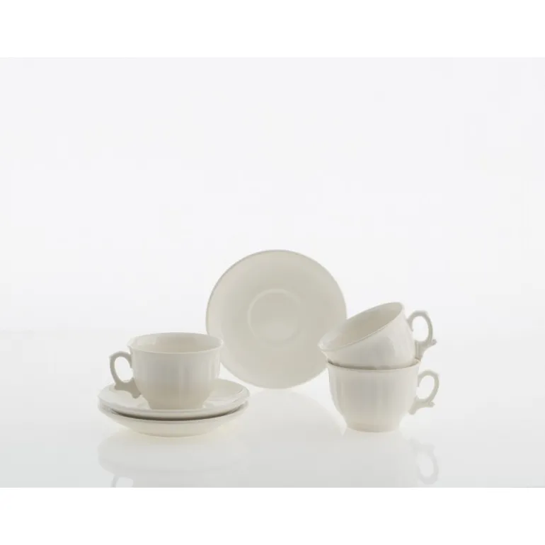 Set de 6 tazas de desayuno con platillos colección Ochavada Blanca