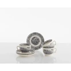 Set de 6 tazas de desayuno con platillos colección Negro Vistas