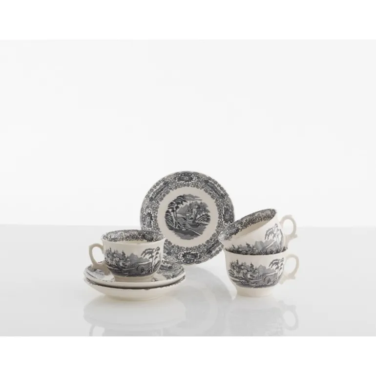 Set de 6 tazas de desayuno con platillos colección Negro Vistas