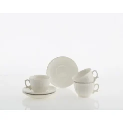 Set de 4 tazas de desayuno con platillos colección Ochavada Blanca