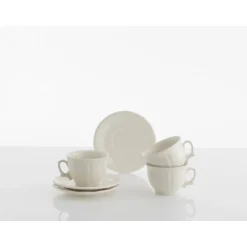Set de 12 tazas de desayuno con platillos colección Aurora Blanca