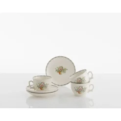 Set de 12 tazas de desayuno con platillos colección Canasto Floral